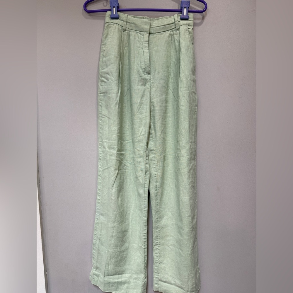 Abercrombie & Fitch Women’s XXS Mint Green Linen Wide Leg Pants - Picture 2 of 5